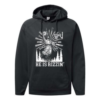 He Is Rizzin Funny Jesus Basketball Christian Religious Performance Fleece Hoodie