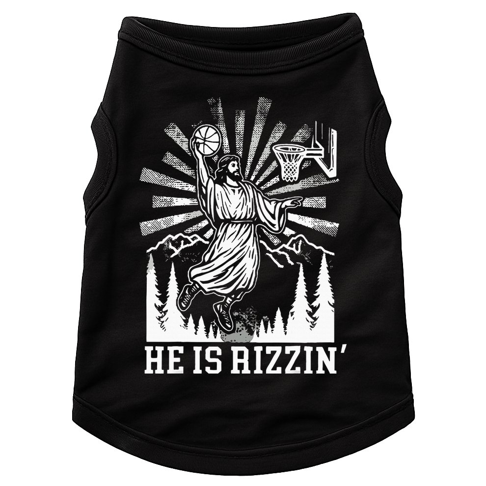 He Is Rizzin Funny Jesus Basketball Christian Religious Doggie Tank