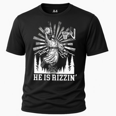 He Is Rizzin Funny Jesus Basketball Christian Religious Cooling Performance Crew T-Shirt