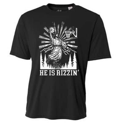 He Is Rizzin Funny Jesus Basketball Christian Religious Cooling Performance Crew T-Shirt