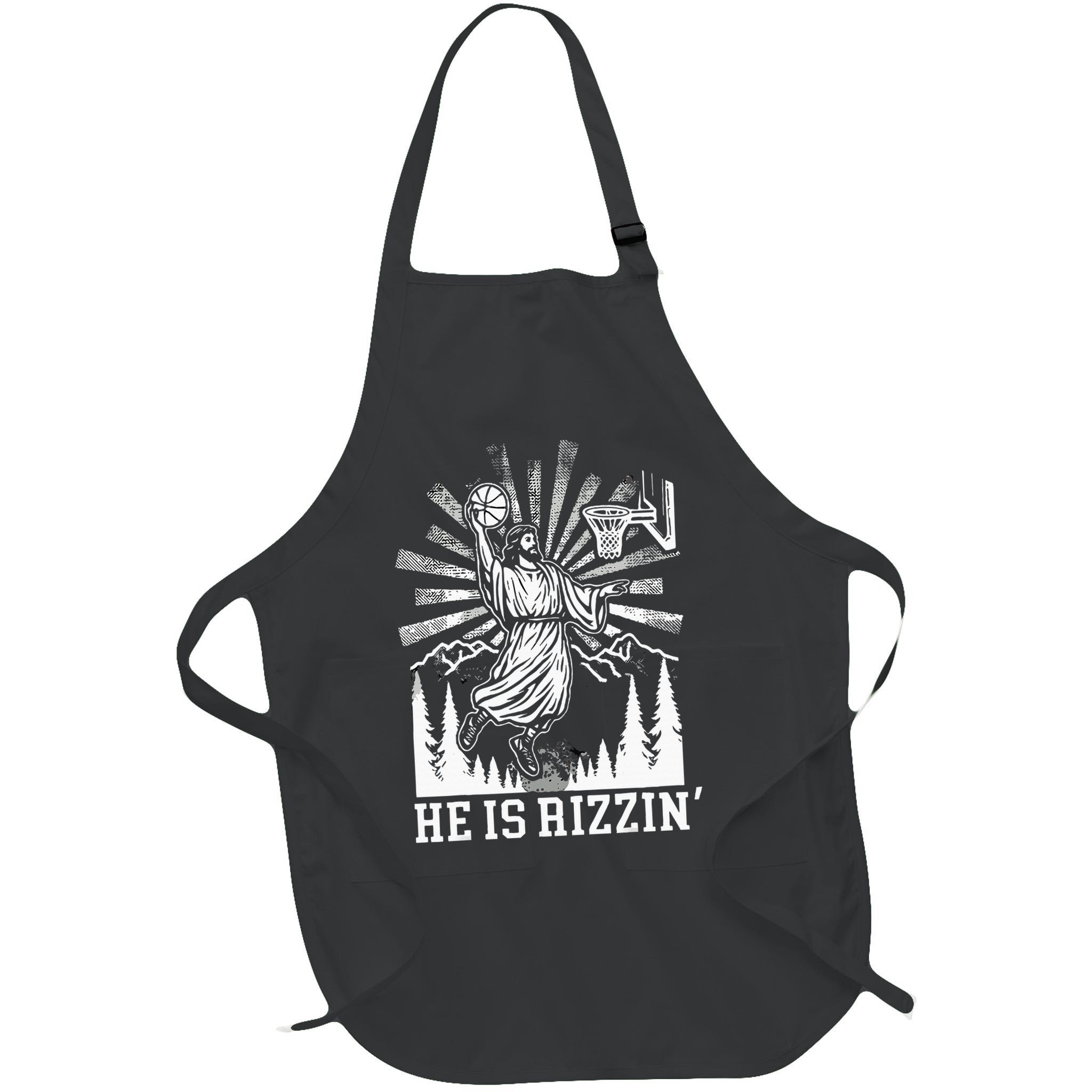 He Is Rizzin Funny Jesus Basketball Christian Religious Apron