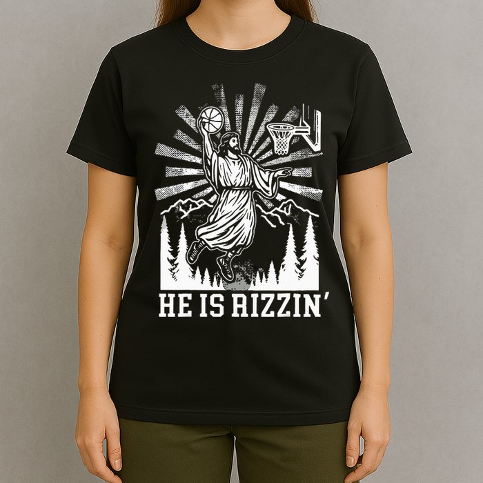 He Is Rizzin Funny Jesus Basketball Christian Religious T-Shirt