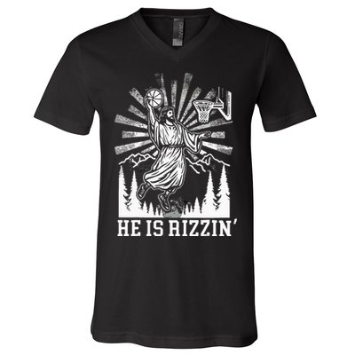 He Is Rizzin Funny Jesus Basketball Christian Religious V-Neck T-Shirt