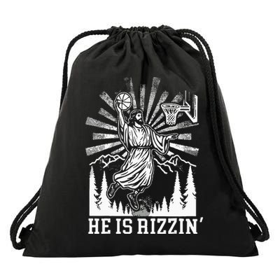 He Is Rizzin Funny Jesus Basketball Christian Religious Drawstring Bag
