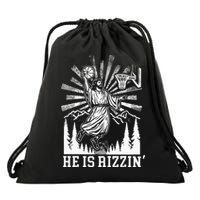 He Is Rizzin Funny Jesus Basketball Christian Religious Drawstring Bag