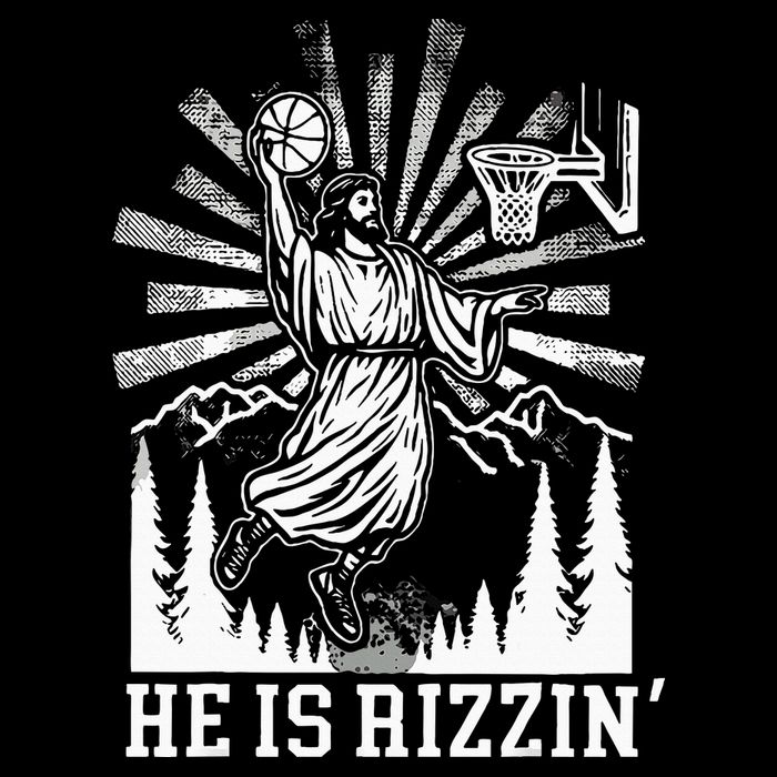 He Is Rizzin Funny Jesus Basketball Christian Religious Flat Bill Trucker Hat