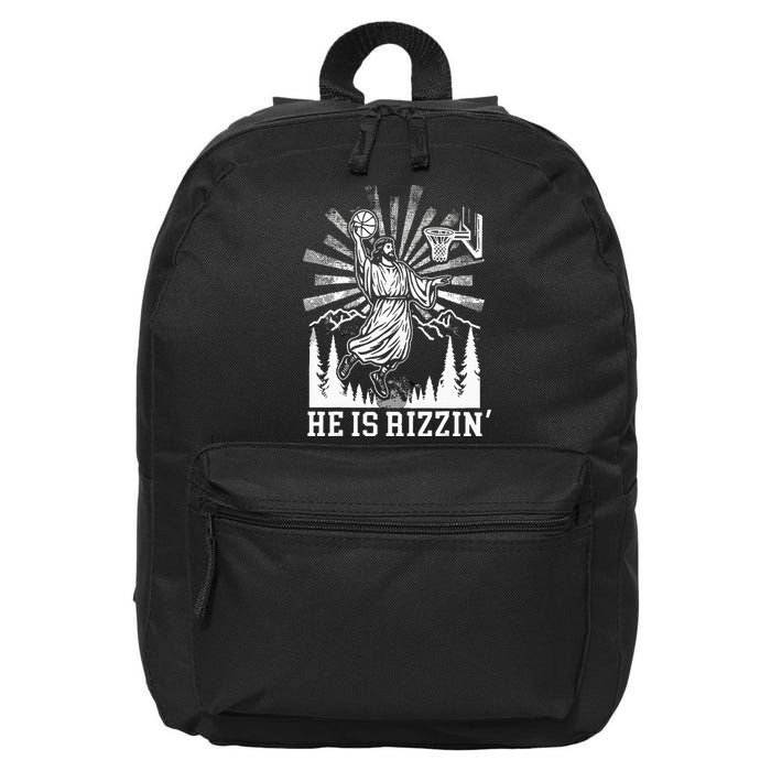 He Is Rizzin Funny Jesus Basketball Christian Religious 16 in Basic Backpack