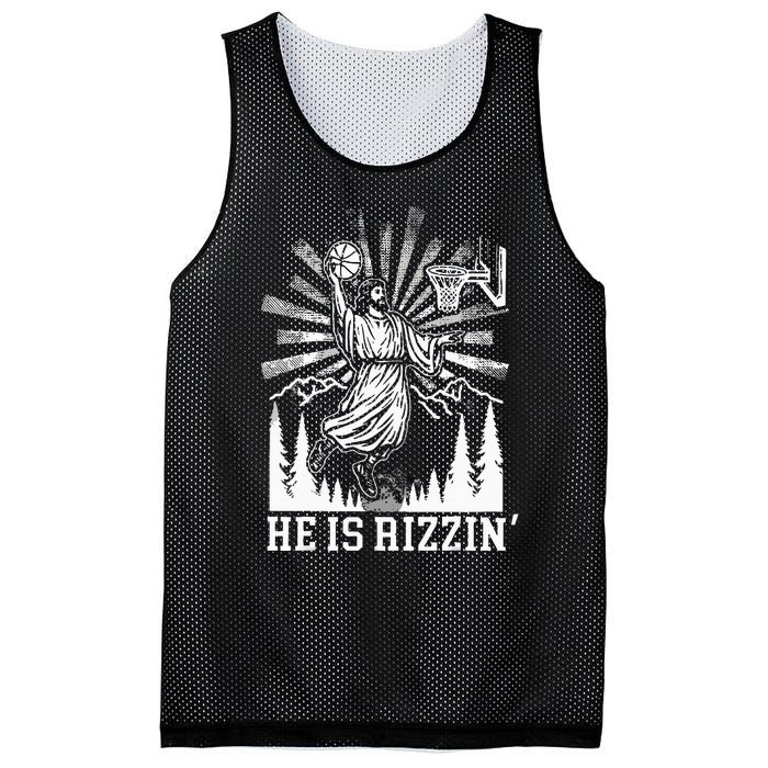 He Is Rizzin Funny Jesus Basketball Christian Religious Mesh Reversible Basketball Jersey Tank