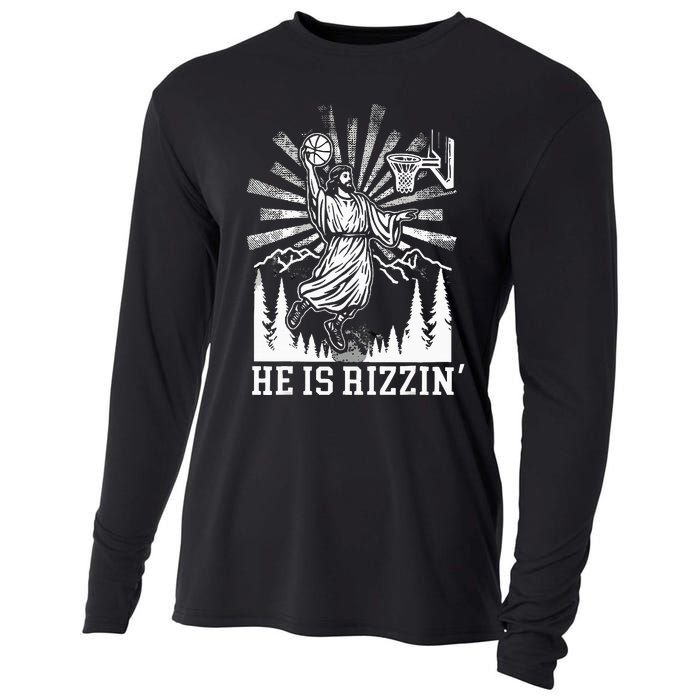 He Is Rizzin Funny Jesus Basketball Christian Religious Cooling Performance Long Sleeve Crew