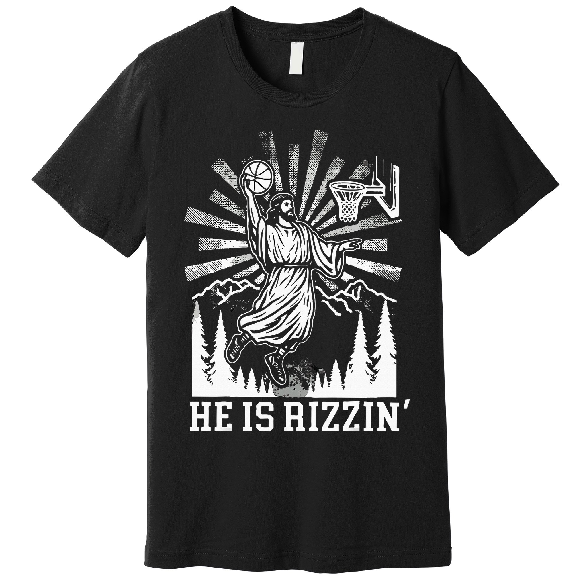 He Is Rizzin Funny Jesus Basketball Christian Religious Premium T-Shirt