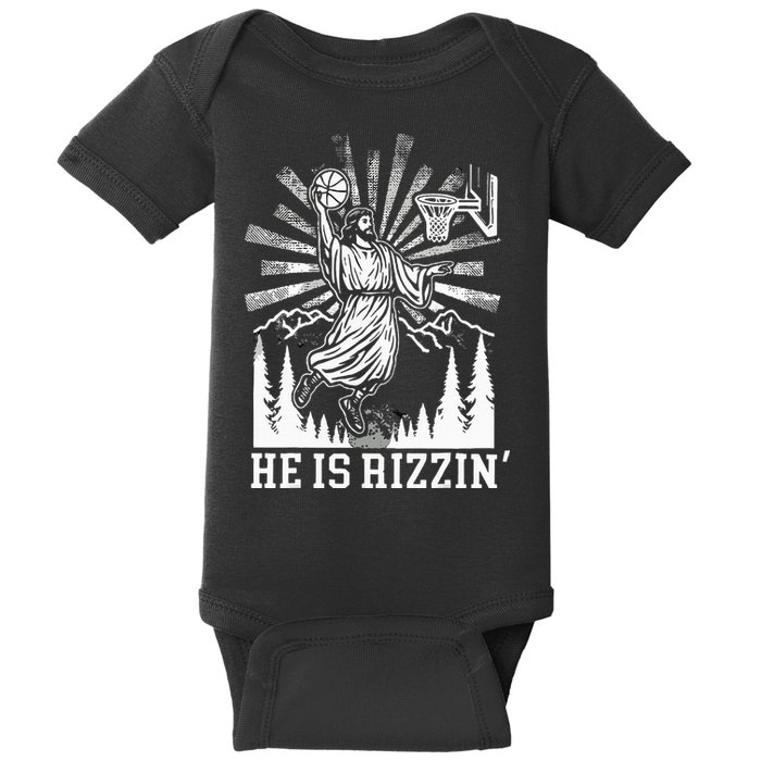 He Is Rizzin Funny Jesus Basketball Christian Religious Baby Bodysuit
