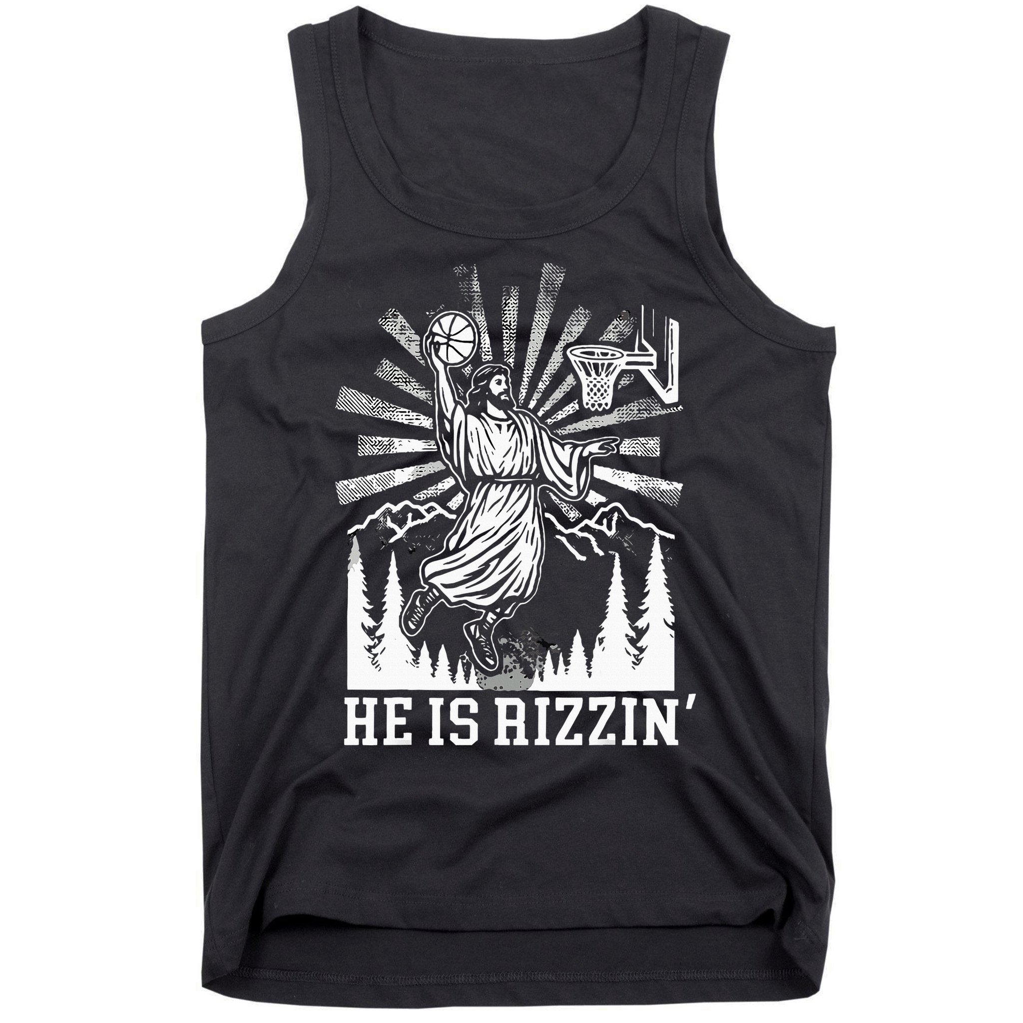 He Is Rizzin Funny Jesus Basketball Christian Religious Tank Top