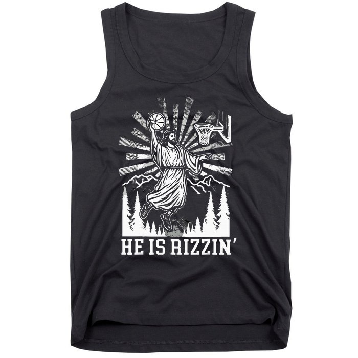 He Is Rizzin Funny Jesus Basketball Christian Religious Tank Top