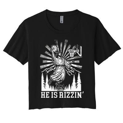 He Is Rizzin Funny Jesus Basketball Christian Religious Women's Crop Top Tee