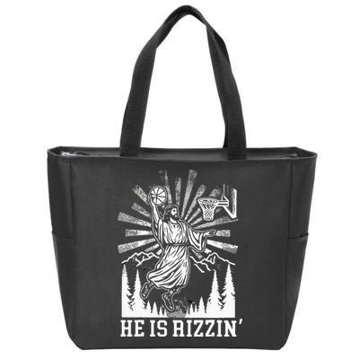 He Is Rizzin Funny Jesus Basketball Christian Religious Zip Tote Bag