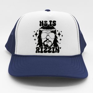 He Is Rizzin Funny Easter Day Retro Christian Religious Trucker Hat