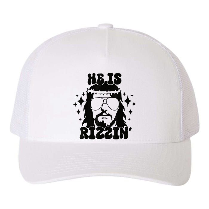 He Is Rizzin Funny Easter Day Retro Christian Religious Yupoong Adult 5-Panel Trucker Hat