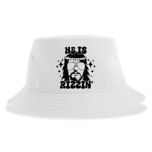 He Is Rizzin Funny Easter Day Retro Christian Religious Sustainable Bucket Hat