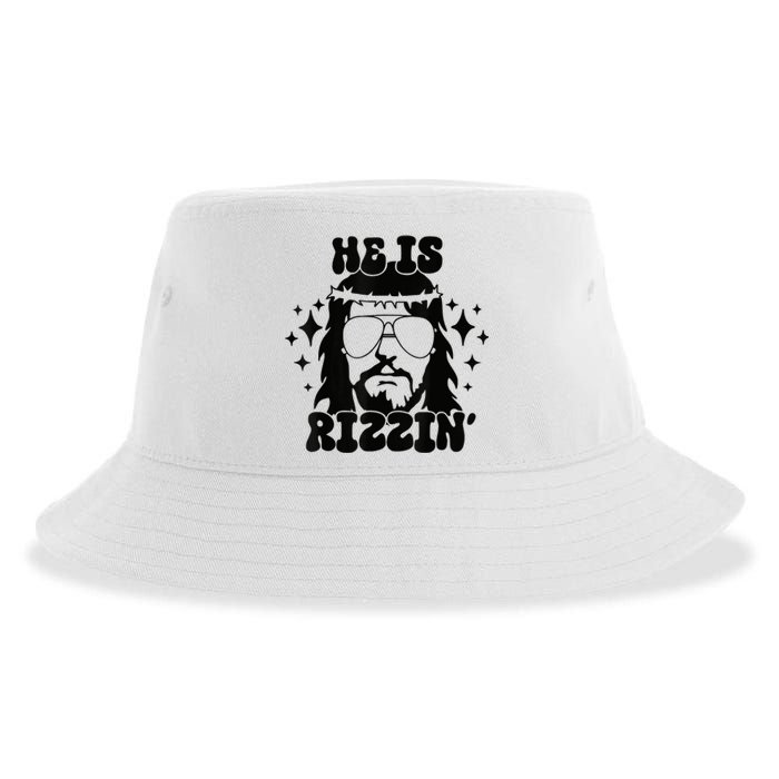 He Is Rizzin Funny Easter Day Retro Christian Religious Sustainable Bucket Hat