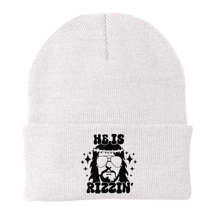 He Is Rizzin Funny Easter Day Retro Christian Religious Knit Cap Winter Beanie