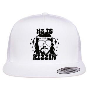 He Is Rizzin Funny Easter Day Retro Christian Religious Flat Bill Trucker Hat