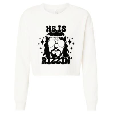 He Is Rizzin Funny Easter Day Retro Christian Religious Cropped Pullover Crew