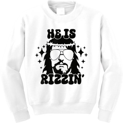 He Is Rizzin Funny Easter Day Retro Christian Religious Kids Sweatshirt