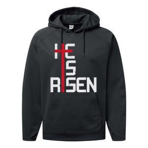 He Is Risen Cross Jesus Easter Christian Religious Men Teens Performance Fleece Hoodie