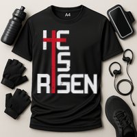He Is Risen Cross Jesus Easter Christian Religious Men Teens Cooling Performance Crew T-Shirt