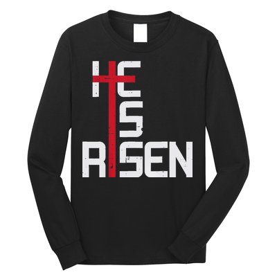 He Is Risen Cross Jesus Easter Christian Religious Men Teens Long Sleeve Shirt