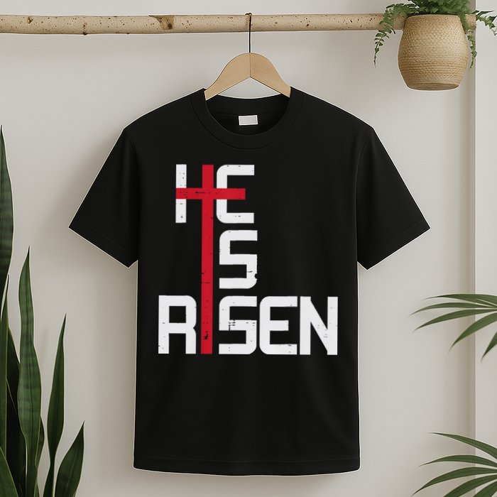 He Is Risen Cross Jesus Easter Christian Religious Men Teens T-Shirt