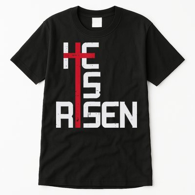 He Is Risen Cross Jesus Easter Christian Religious Men Teens Tall T-Shirt