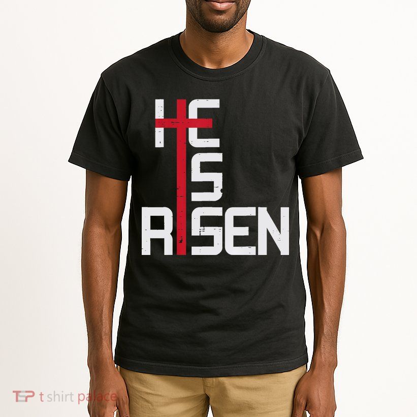 He Is Risen Cross Jesus Easter Christian Religious Men Teens Tall T-Shirt