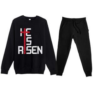 He Is Risen Cross Jesus Easter Christian Religious Men Teens Premium Crewneck Sweatsuit Set