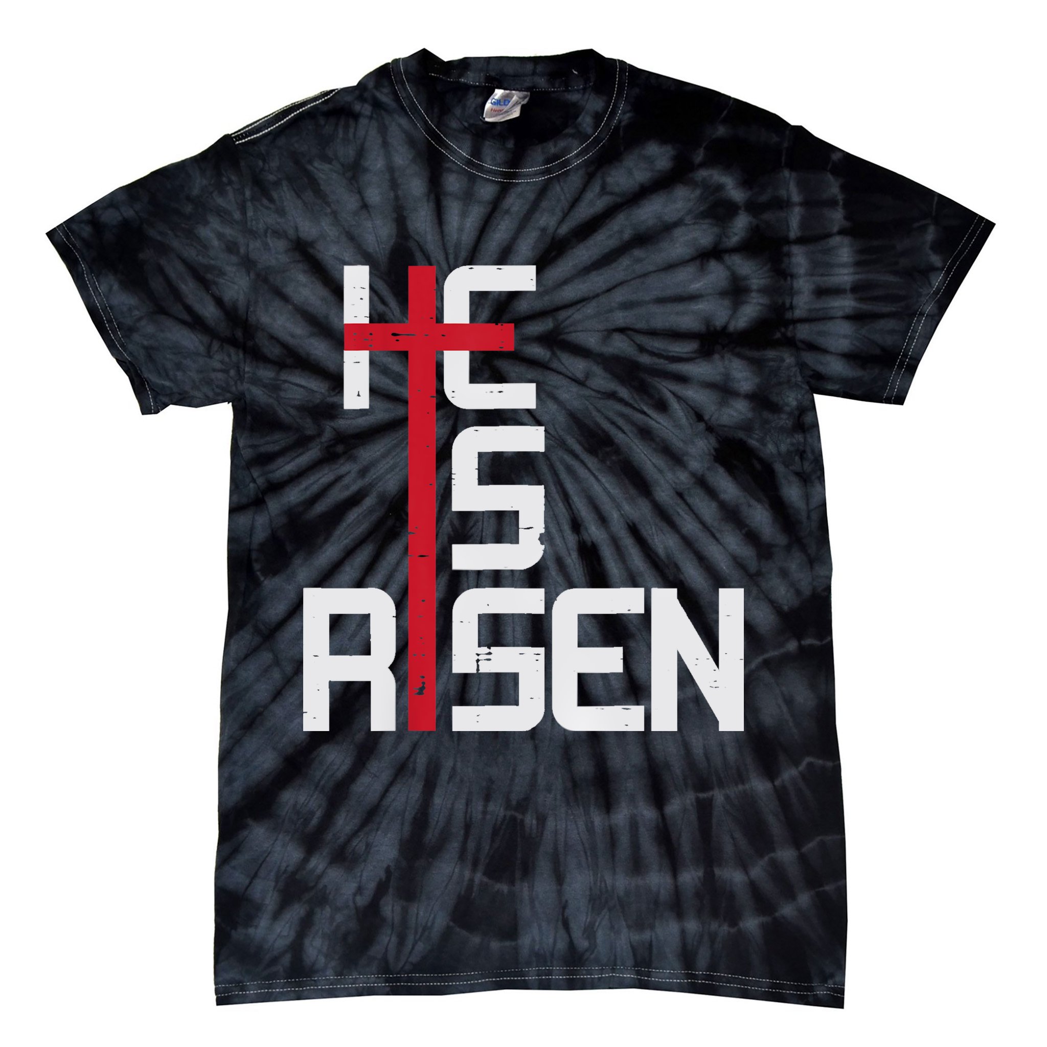 He Is Risen Cross Jesus Easter Christian Religious Men Teens Tie-Dye T-Shirt
