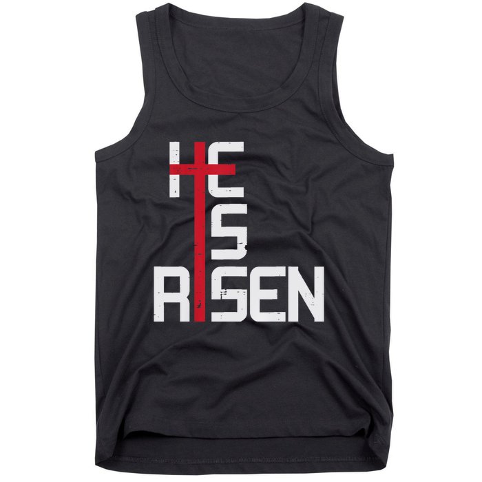 He Is Risen Cross Jesus Easter Christian Religious Men Teens Tank Top