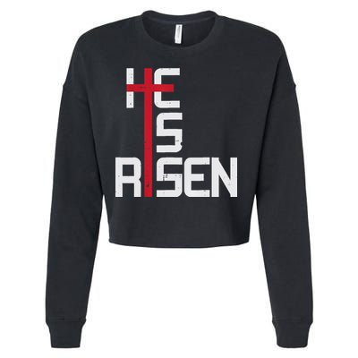 He Is Risen Cross Jesus Easter Christian Religious Men Teens Cropped Pullover Crew
