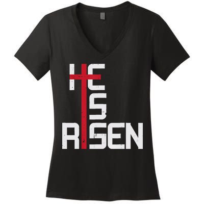 He Is Risen Cross Jesus Easter Christian Religious Men Teens Women's V-Neck T-Shirt