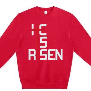 He Is Risen Cross Jesus Easter Christian Religious Men Teens Premium Crewneck Sweatshirt