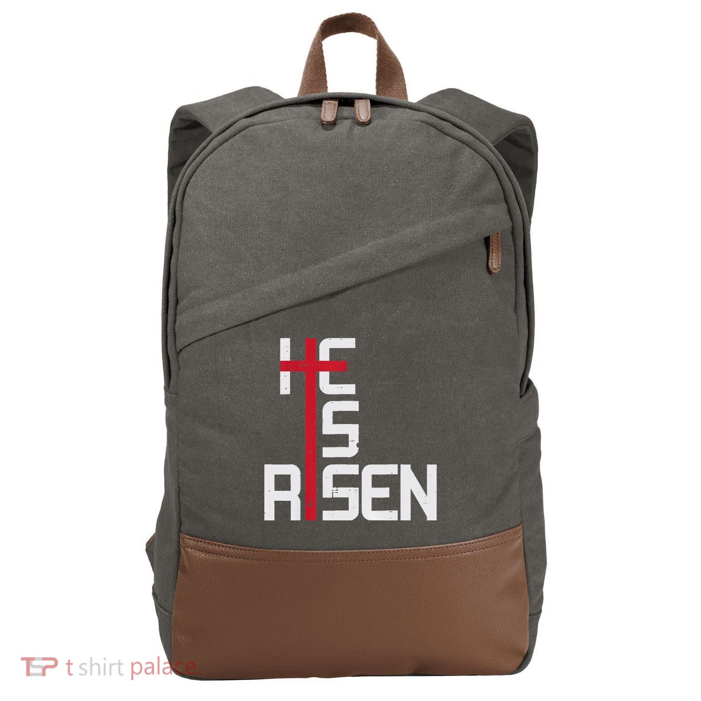 He Is Risen Cross Jesus Easter Christian Religious Men Teens Cotton Canvas Backpack