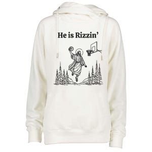 He Is Risen Funny Easter Jesus Playing Basketball Womens Funnel Neck Pullover Hood