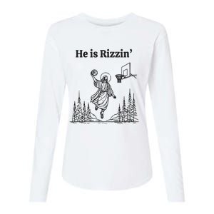 He Is Risen Funny Easter Jesus Playing Basketball Womens Cotton Relaxed Long Sleeve T-Shirt