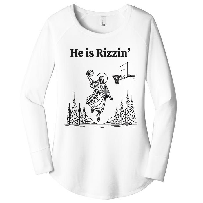 He Is Risen Funny Easter Jesus Playing Basketball Women's Perfect Tri Tunic Long Sleeve Shirt