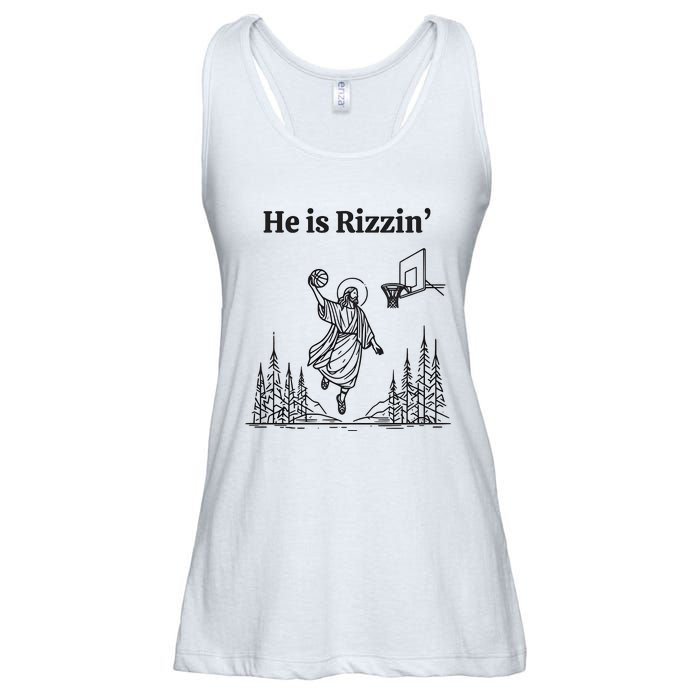 He Is Risen Funny Easter Jesus Playing Basketball Ladies Essential Flowy Tank