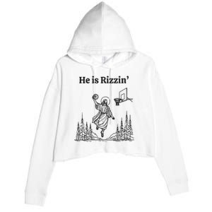 He Is Risen Funny Easter Jesus Playing Basketball Crop Fleece Hoodie