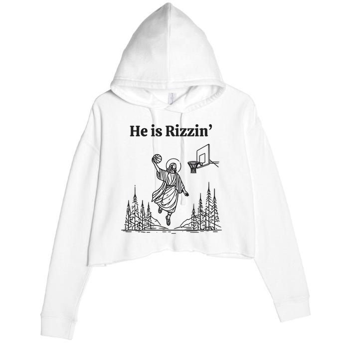 He Is Risen Funny Easter Jesus Playing Basketball Crop Fleece Hoodie