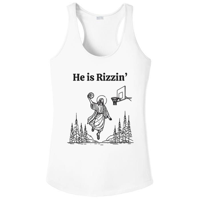 He Is Risen Funny Easter Jesus Playing Basketball Ladies PosiCharge Competitor Racerback Tank