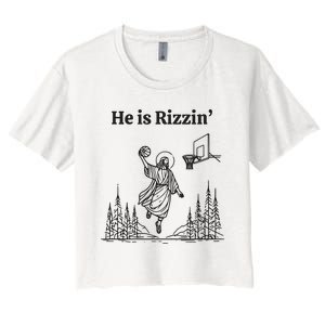 He Is Risen Funny Easter Jesus Playing Basketball Women's Crop Top Tee