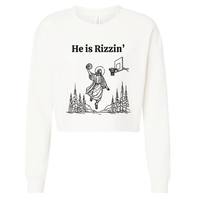 He Is Risen Funny Easter Jesus Playing Basketball Cropped Pullover Crew