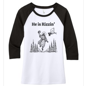 He Is Risen Funny Easter Jesus Playing Basketball Women's Tri-Blend 3/4-Sleeve Raglan Shirt